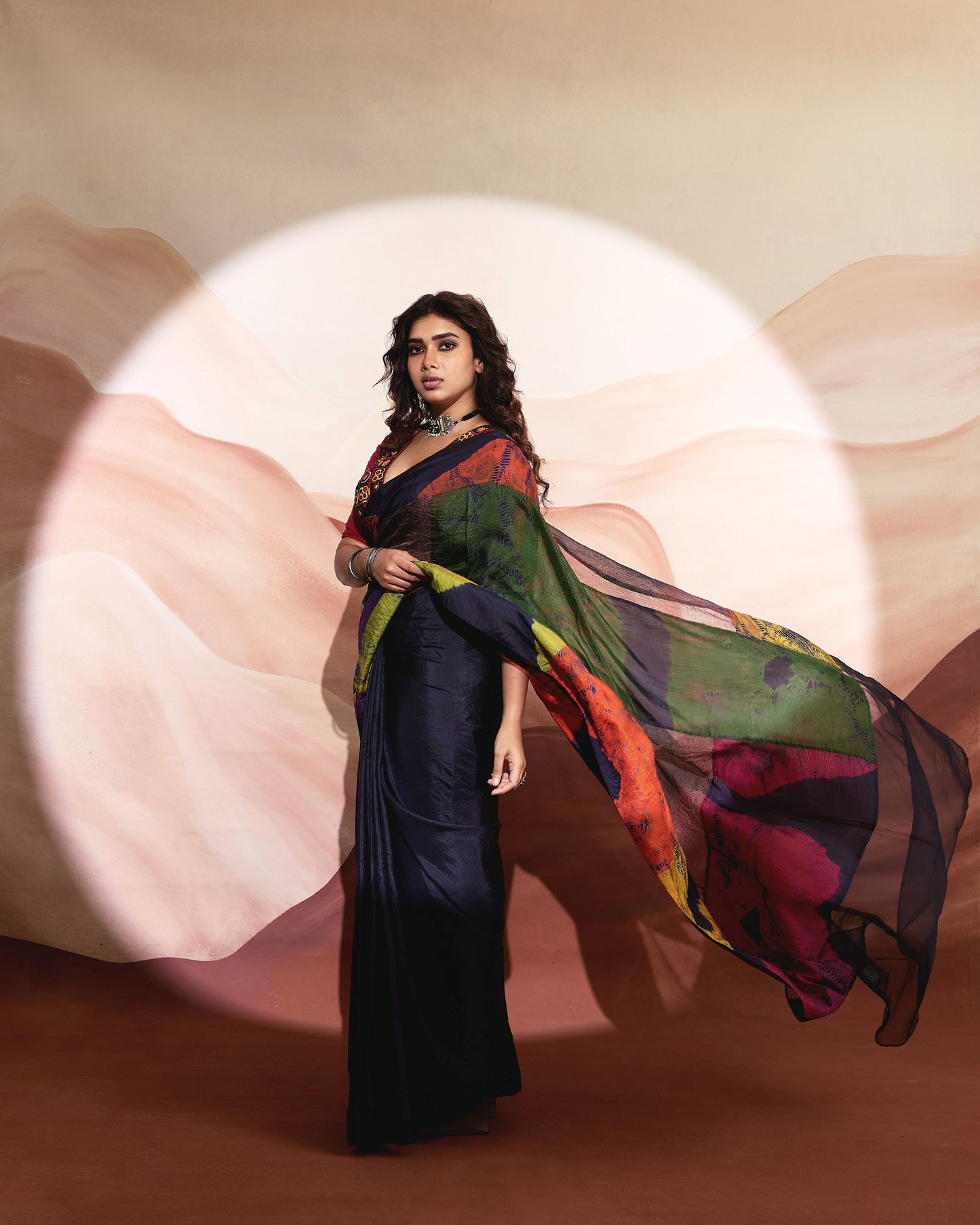 Multi Patchwork Hand Embroidered Saree Set