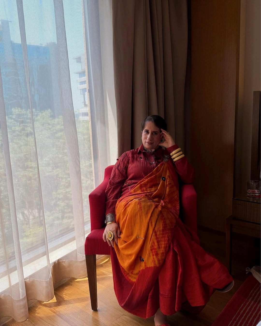 Yellow Tie-Dye Hand Embellished Saree Set