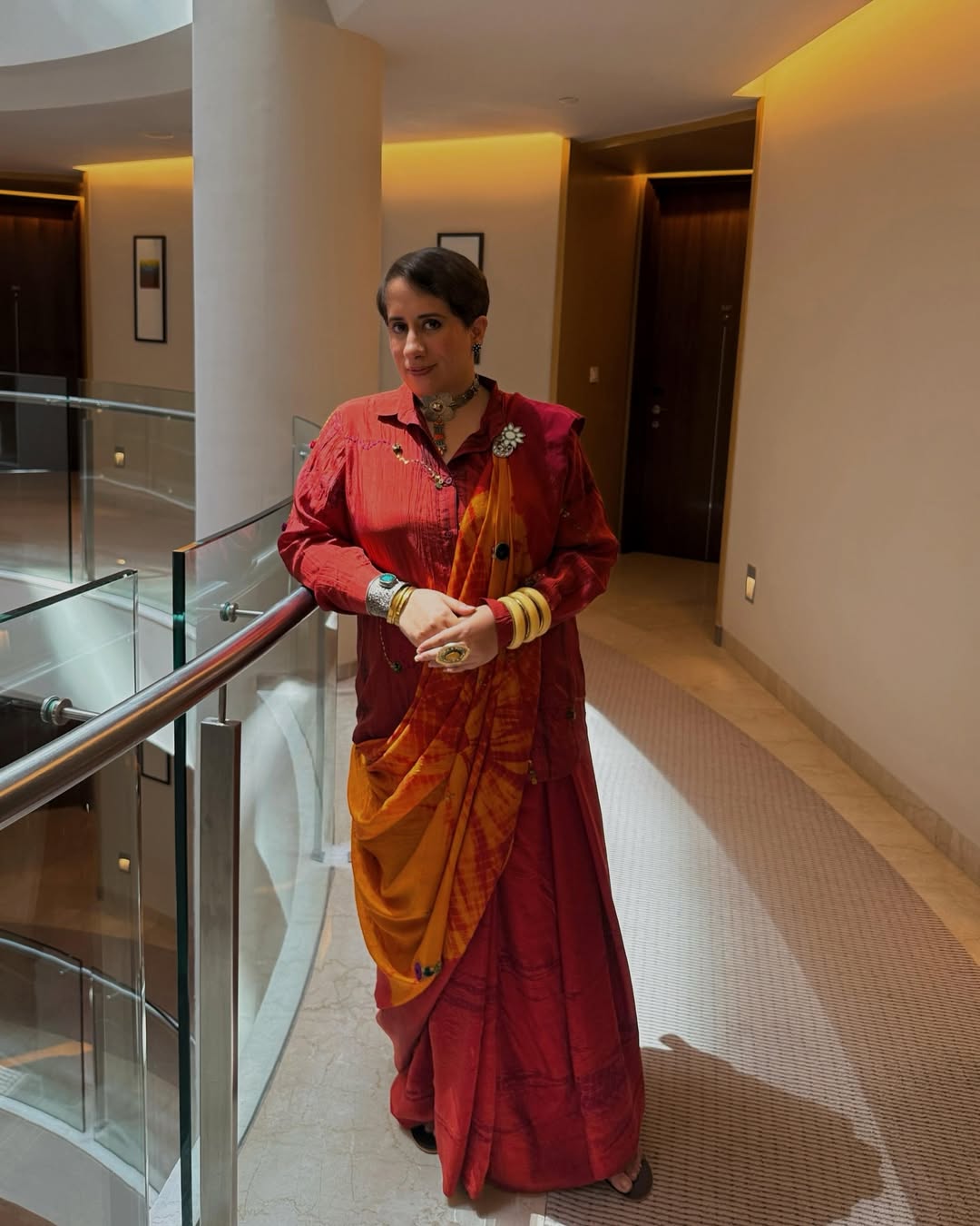 Yellow Tie-Dye Hand Embellished Saree Set