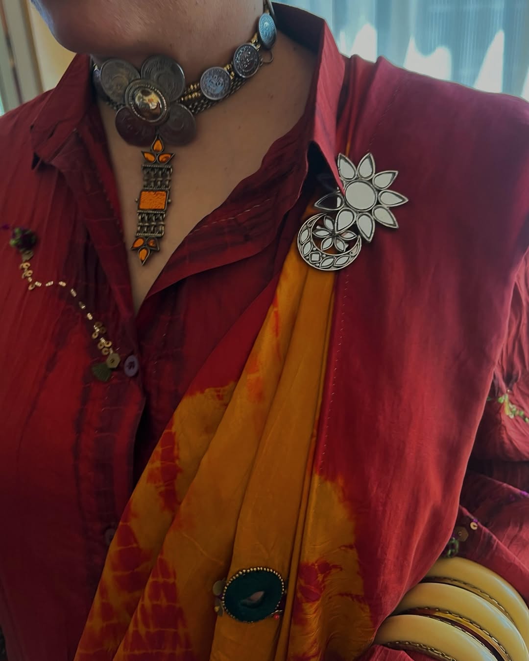 Yellow Tie-Dye Hand Embellished Saree Set
