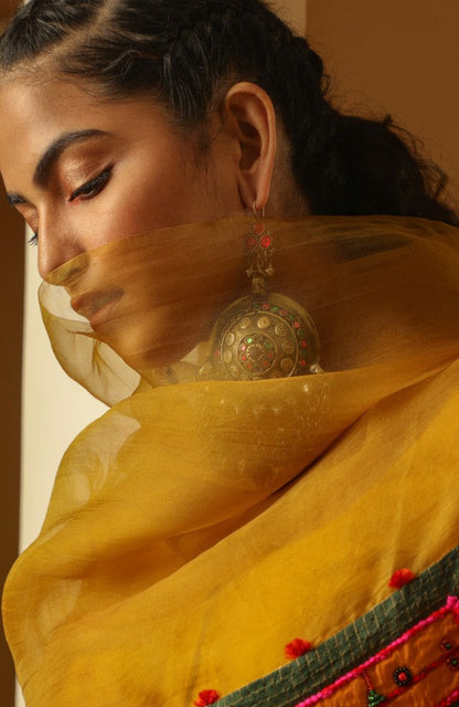 Yellow Silk Organza Saree