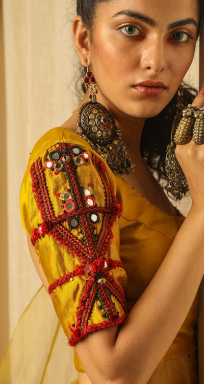 Yellow Silk Organza Saree