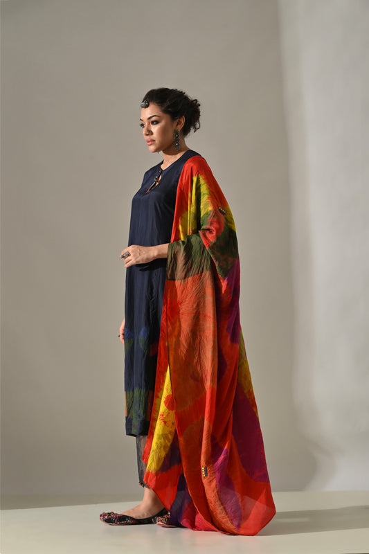 Orange Multi Panel Tie Dye Dupatta