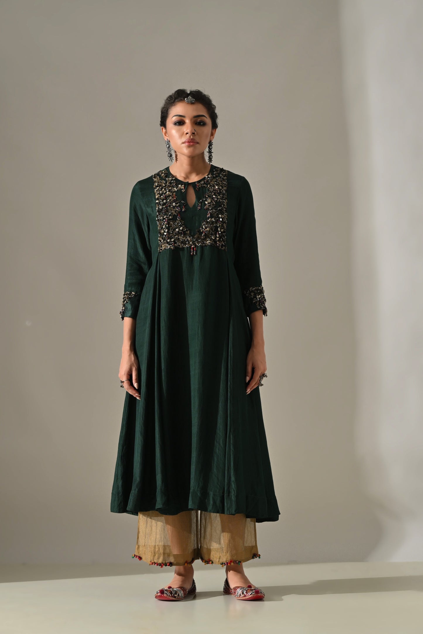 Emerald Sapphire Hand Embroidered Anarkali Set