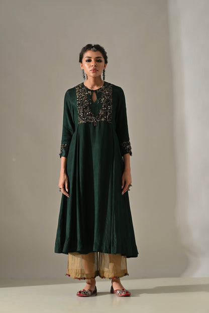 Emerald Sapphire Hand Embroidered Anarkali Set