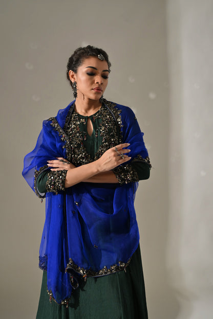 Emerald Sapphire Hand Embroidered Anarkali Set