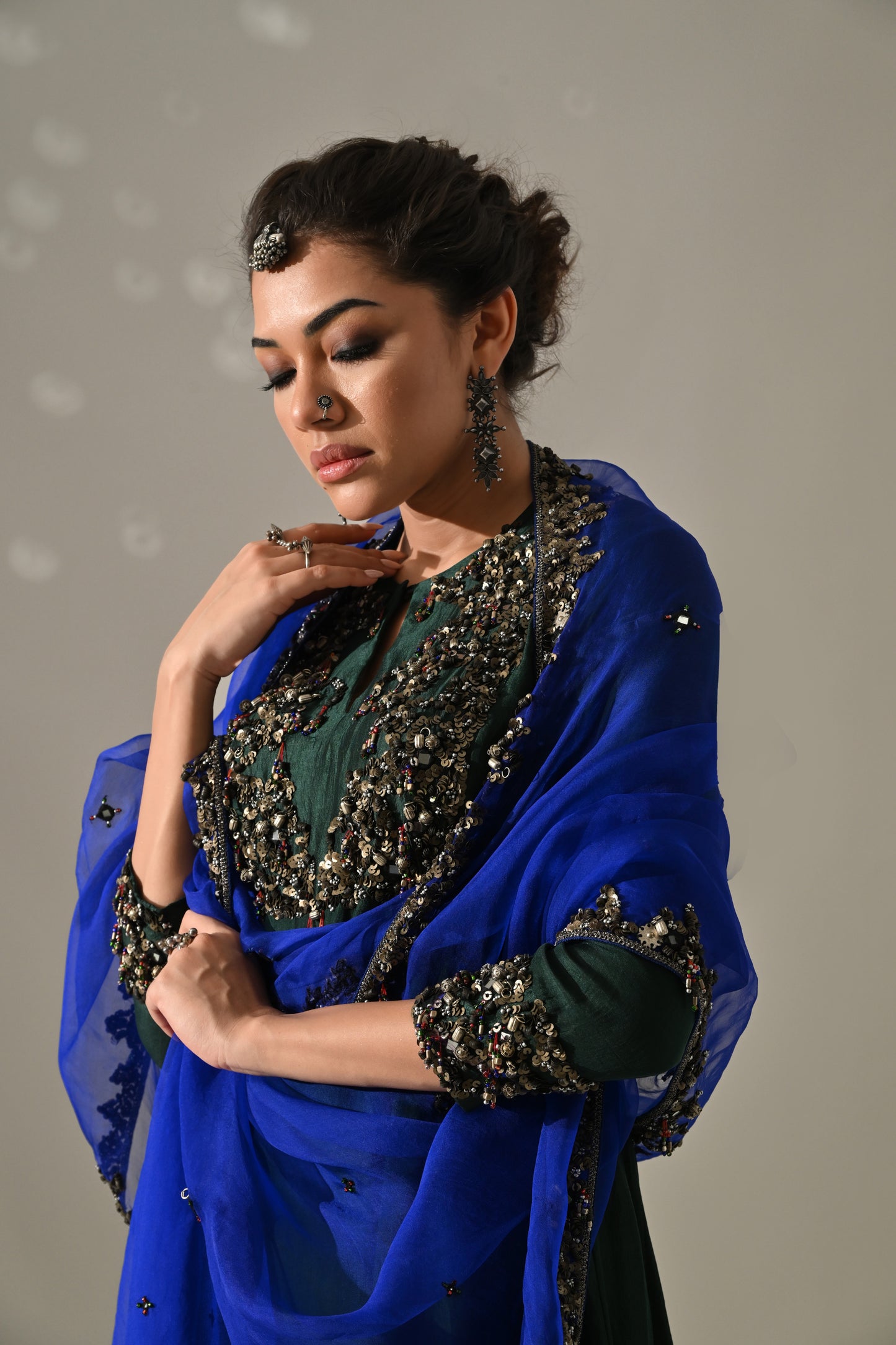 Emerald Sapphire Hand Embroidered Anarkali Set