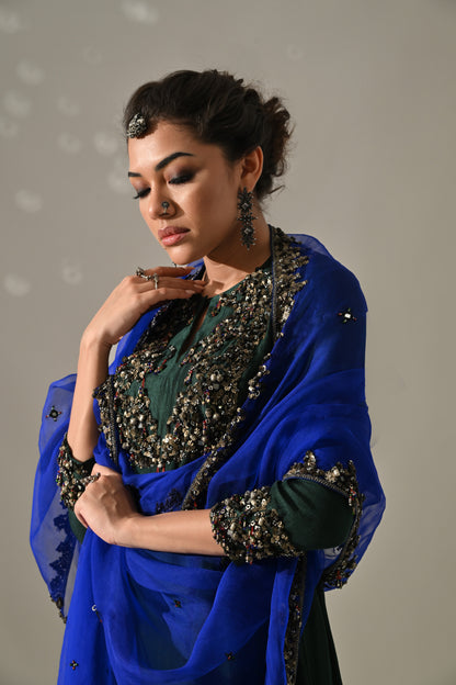 Emerald Sapphire Hand Embroidered Anarkali Set