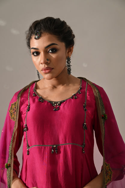 Pink Hand Embroidered Kurta Set