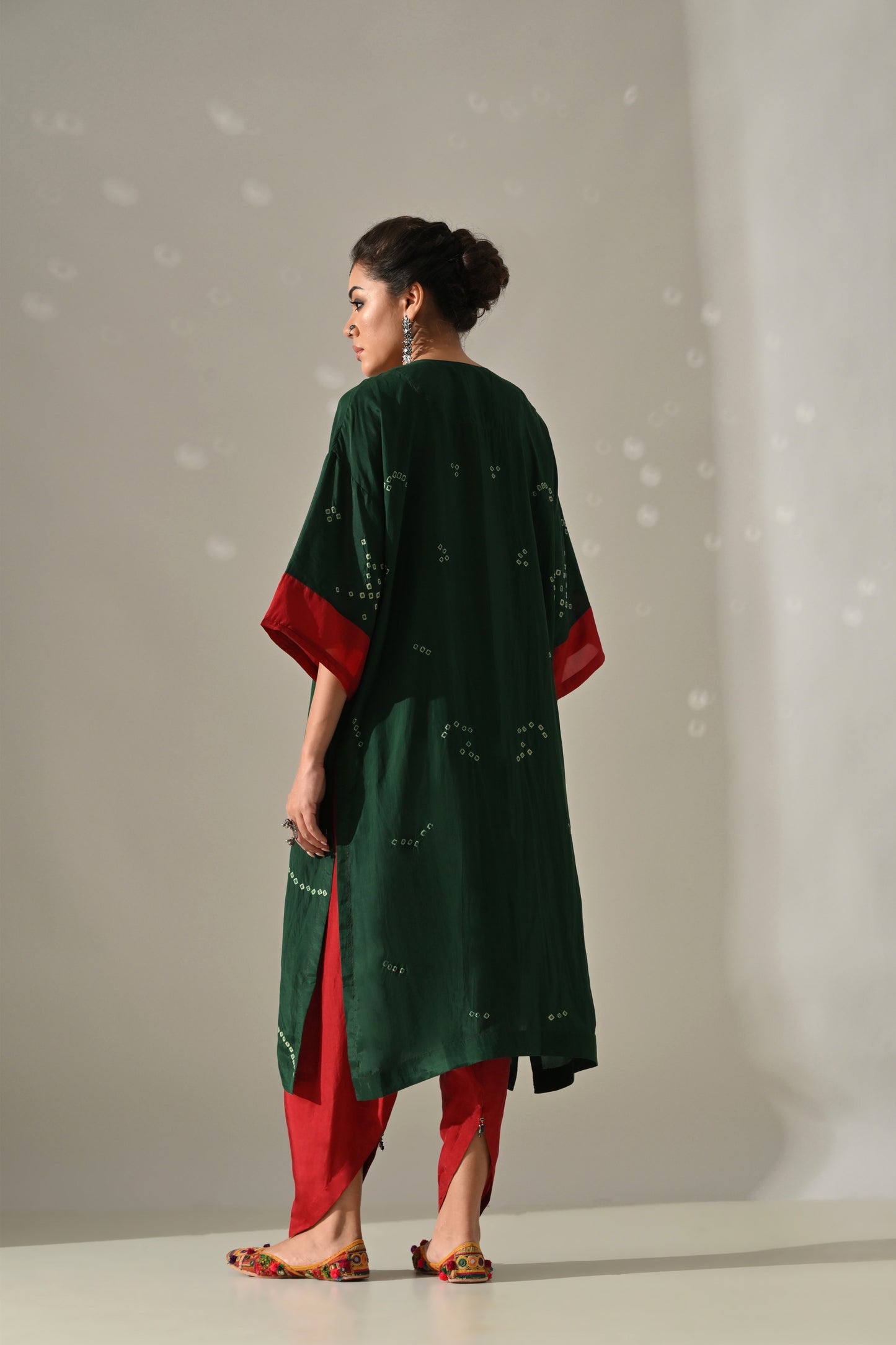 Green Red Bandhani Kurta Set