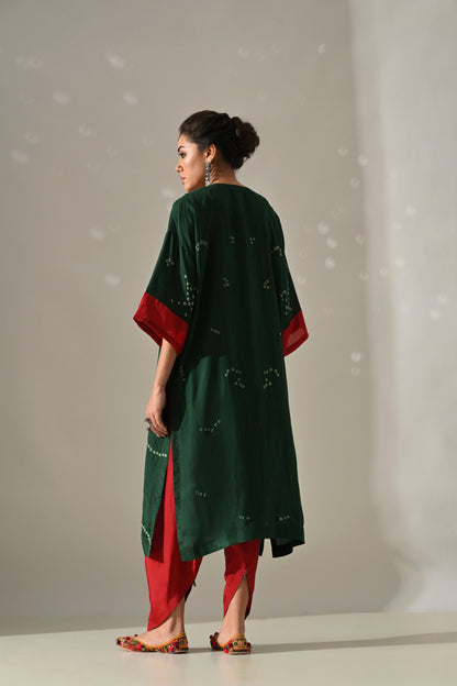 Green Red Bandhani Kurta Set