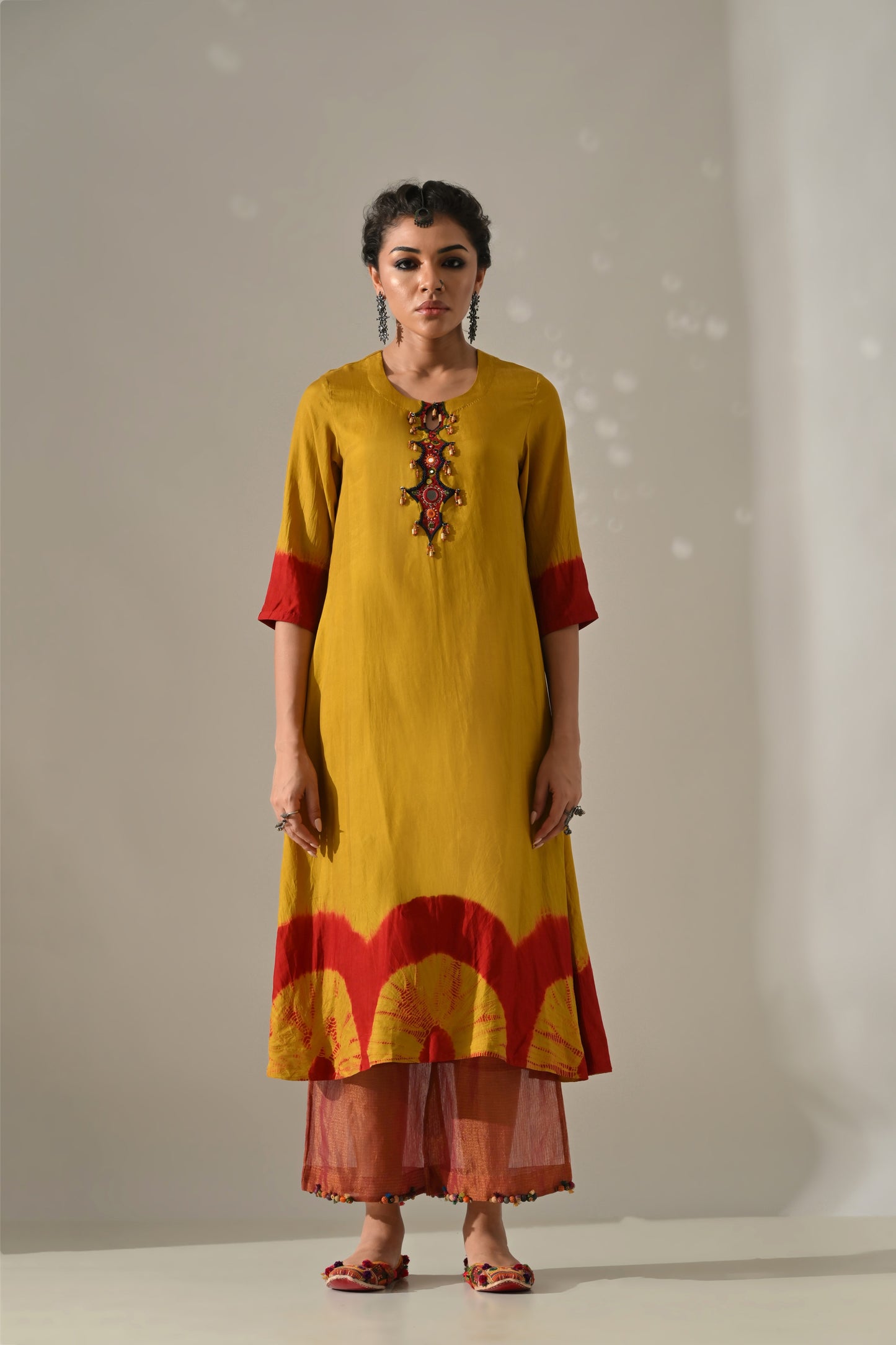 Yellow Orange Placement Tie Dye Kurta Set