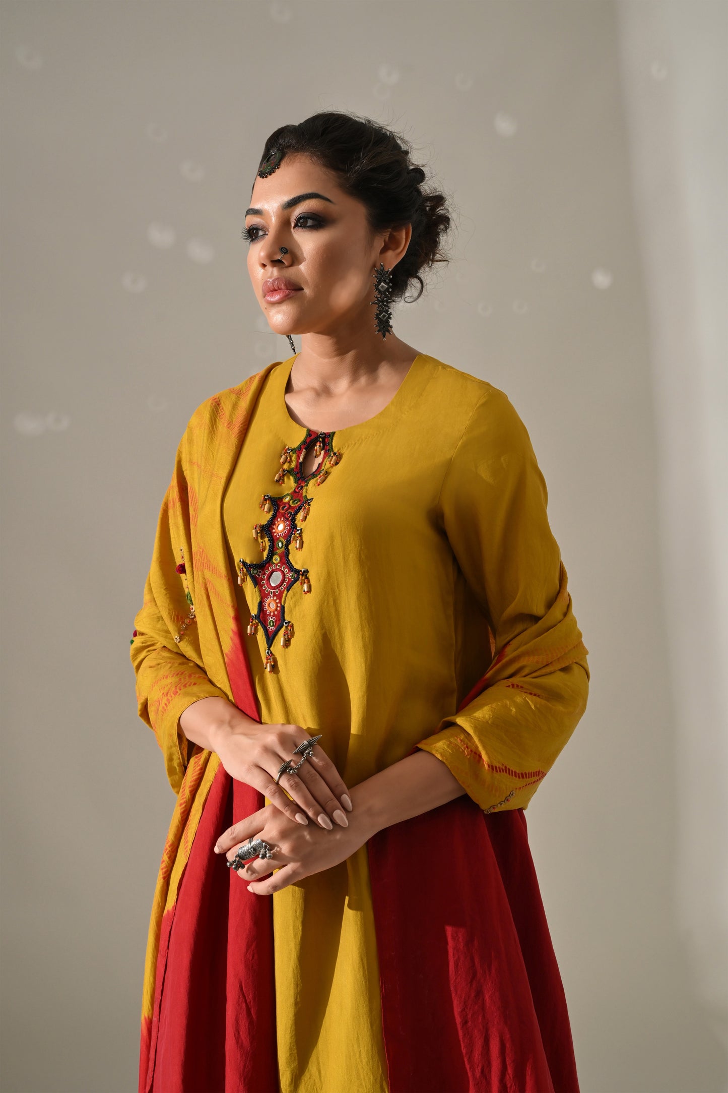 Yellow Orange Placement Tie Dye Kurta Set