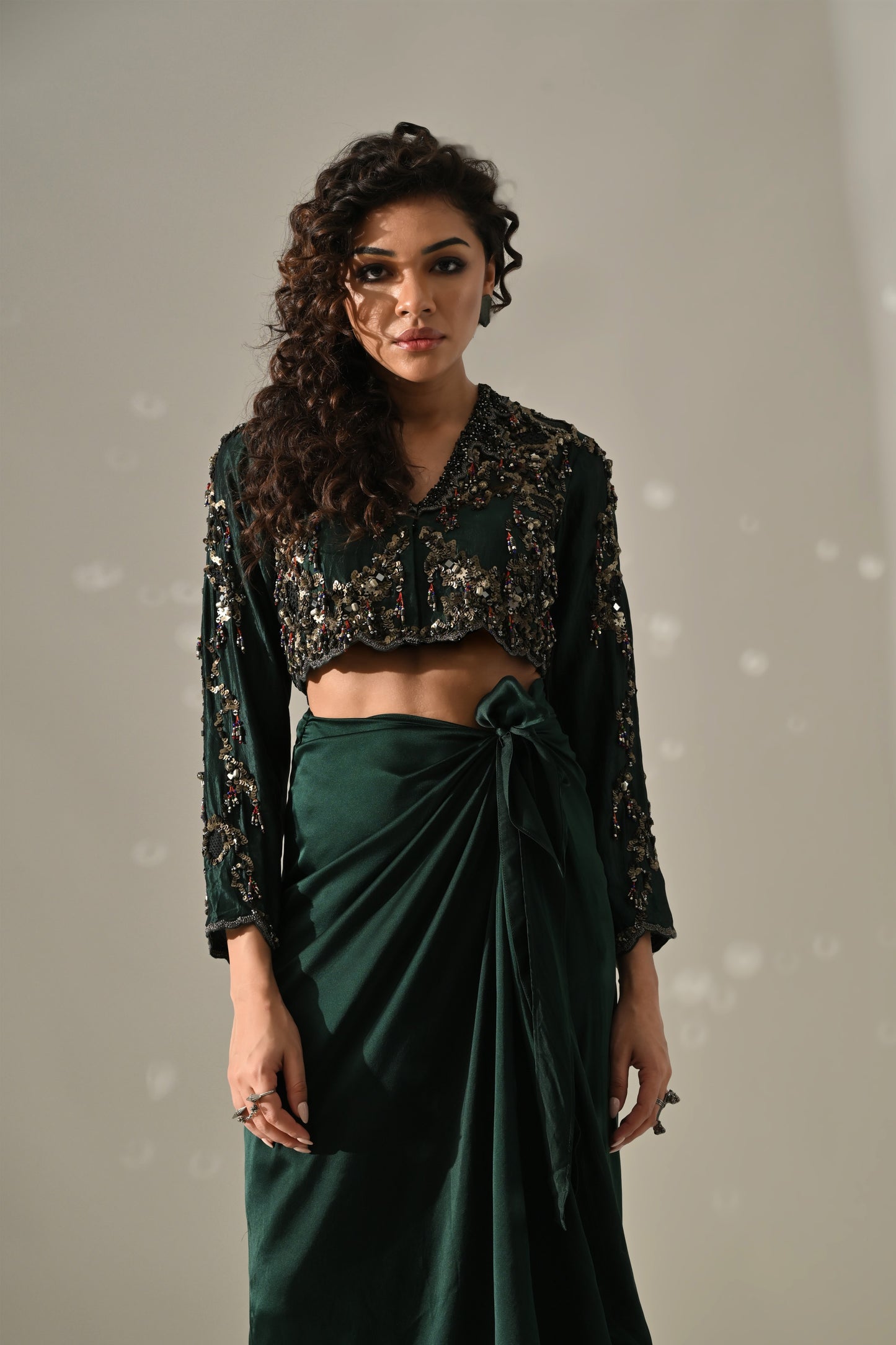 Emerald Hand Embroidered Jacket Skirt Set
