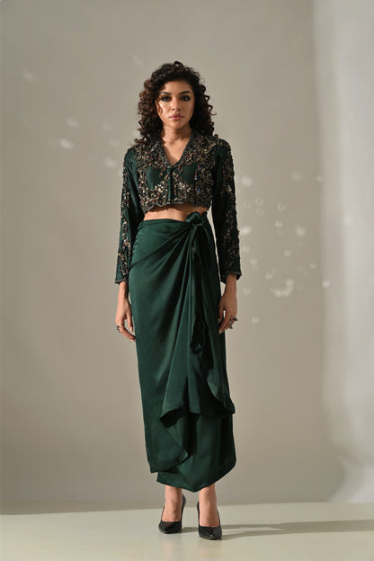 Emerald Hand Embroidered Jacket Skirt Set