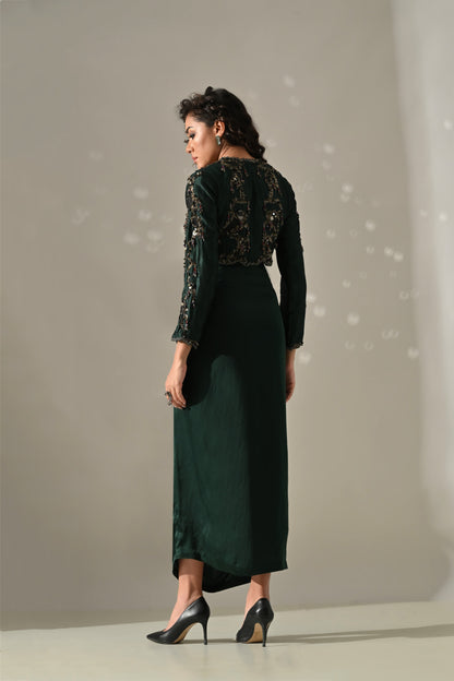 Emerald Hand Embroidered Jacket Skirt Set