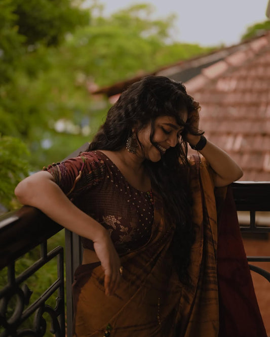 Brown Tie-Dye Hand Embellished Saree