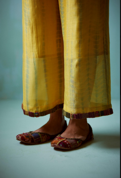 Yellow hand embroidered pants
