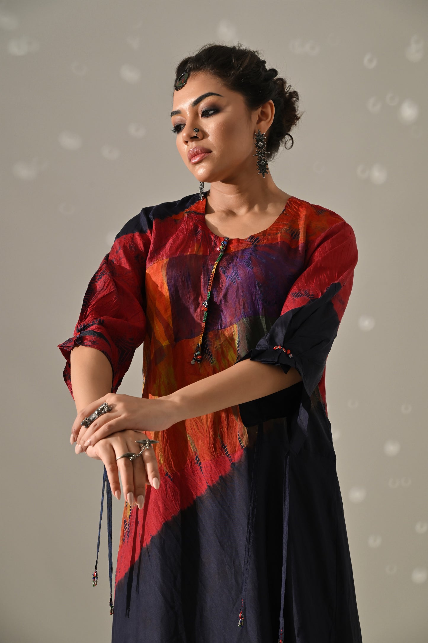 Multi Patchwork and Placement Dyed Kurta Set
