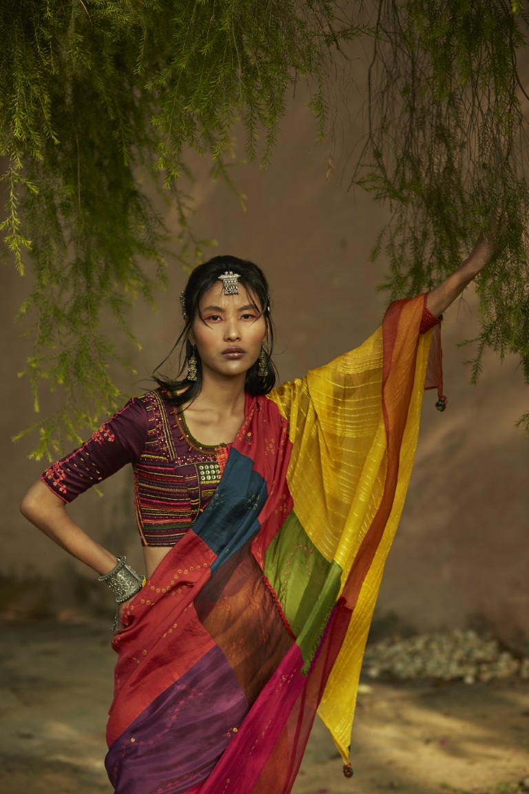 Patchwork Saree With Embroidered Blouse
