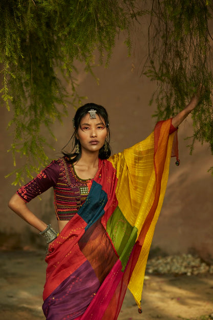 Patchwork Saree With Embroidered Blouse