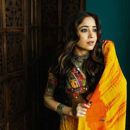 Day Assorted Blouse With Yellow Orange Chiffon Saree