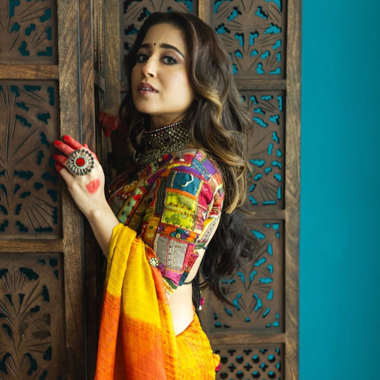 Day Assorted Blouse With Yellow Orange Chiffon Saree