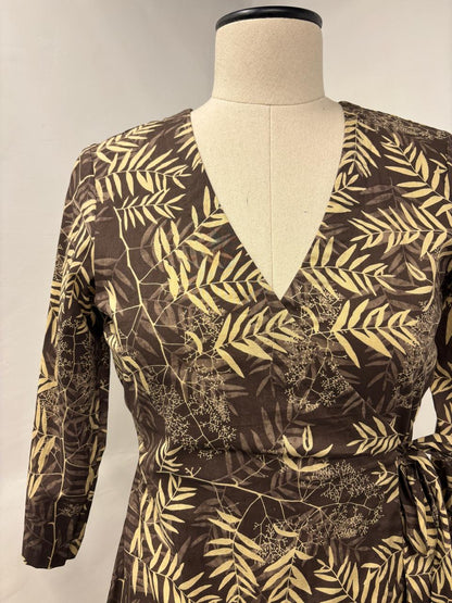Brown Beige Wrap Dress