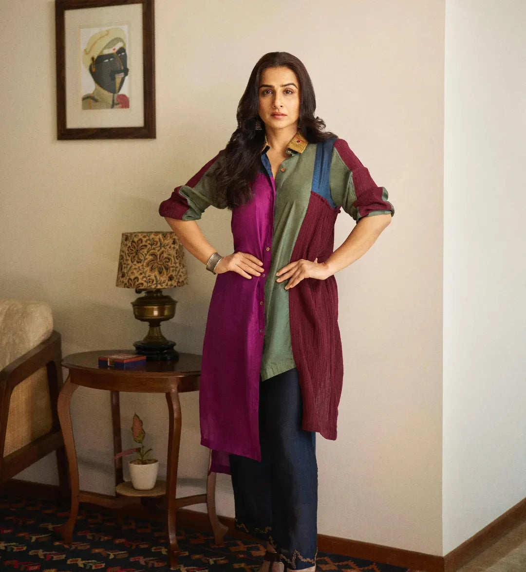 Teal Hand Embellished Asymmetric Shirt