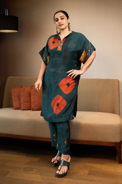 Teal Tie-Dye Hand Embellished Tunic Set
