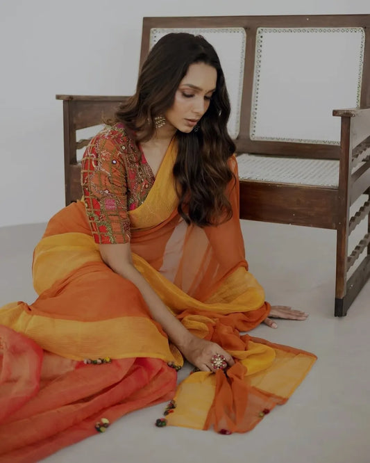 Multi Patchwork Blouse and Tissue Saree Set
